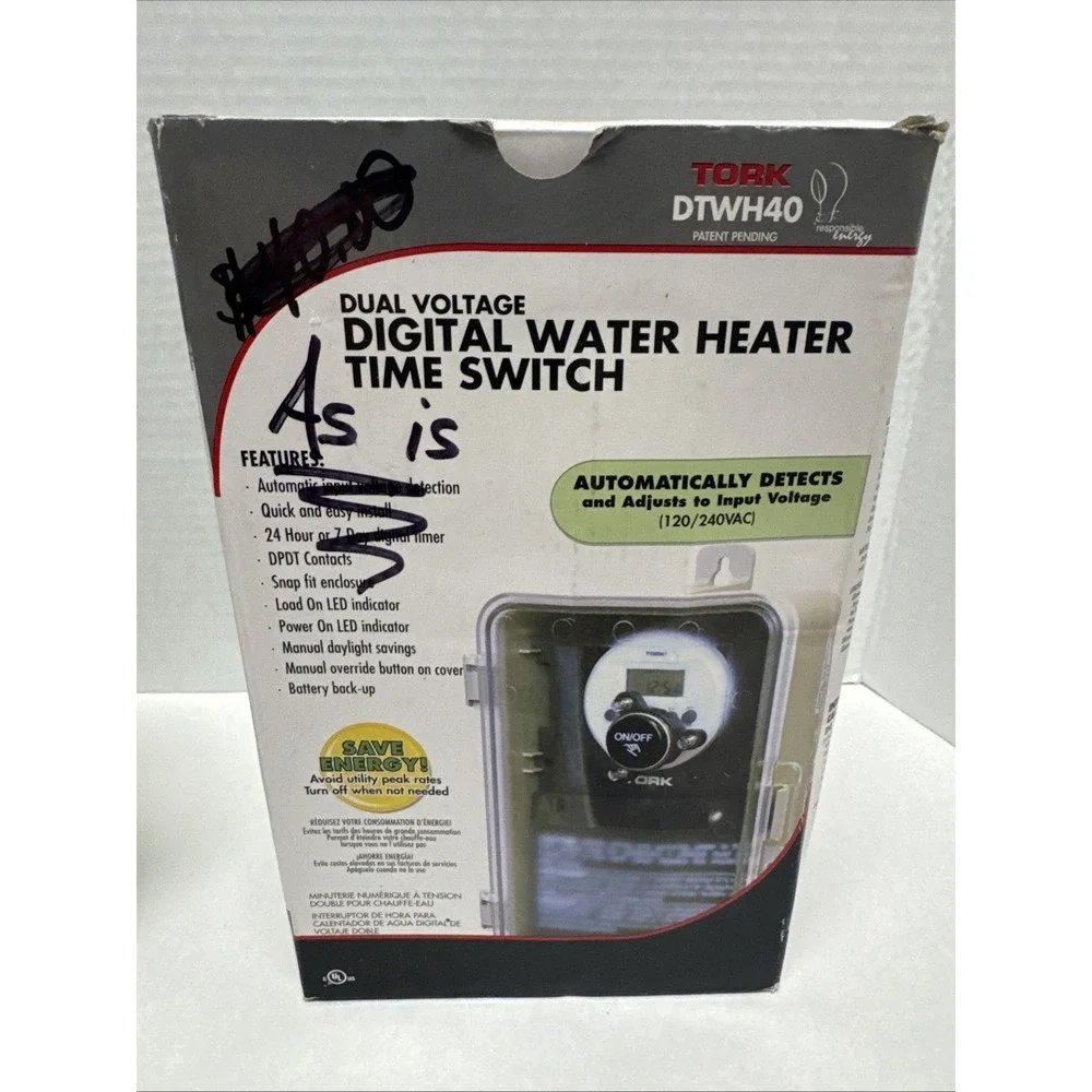 Tork DTWH40 Dual Voltage Digital Water Heater Time Switch w/Push Button 240V 20A